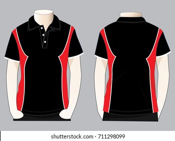 Two-Tone Polo Shirt Design Vector With Black/Red Color and White Line Piping.