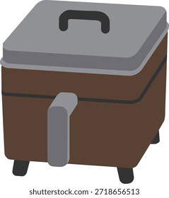 Refrigerador de balanceo de dos tonos en ruedas cortas con tapa abatible y asa lateral.