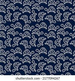 Two-tone seamless background. Cute turtle, Pixel animals. Vector Pattern