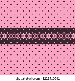 Two-tone seamless pattern with polka dots and flowers for the decoration of tissue and packaging products