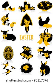 Two-tone silhouettes of Easter objects, part of a new collection of lifestyle objects.