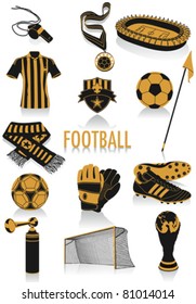 Two-tone silhouettes of football objects, part of a new collection of fashion and lifestyle objects.