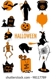 Two-tone silhouettes of Halloween objects, part of a new collection of lifestyle objects.