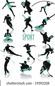 Two-tone silhouettes of people doing sport, part of a new collection of subjects