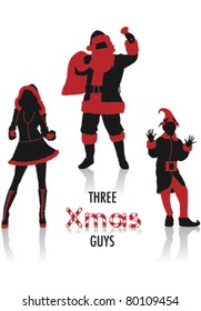 Two-tone silhouettes of three Christmas guys, part of a collection of lifestyle people