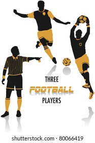 Two-tone silhouettes of three football players, part of a collection of lifestyle people