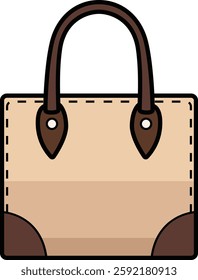 Two-tone structured handbag with dark handles and elegant stitching.