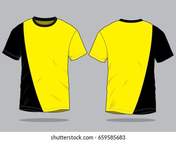 Two-Tone T-Shirt Design With Yellow/Black Colors Vector.Front And Back Views.