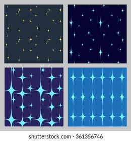 Two-tone vector seamless pattern. Blue stylized stars on a blue background. Winter background for greeting cards, congratulations and your other projects. A set of patterns