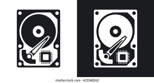 Two-tone version of Hard Disk Drive simple icon on black and white background