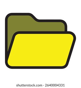 A two-tone yellow and olive green file folder icon with a black outline, representing organization and documents