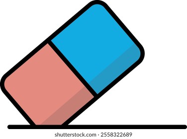 Two-toned eraser with one half colored pink and the other half colored blue, depicted at an angle as if in the process of erasing something on a surface