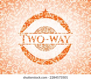 Emblema abstracto bidireccional, fondo de mosaico naranja 
