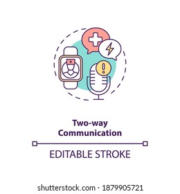 Two-way Communication Concept Icon. Health Monitoring Idea Thin Line Illustration. Medical Alert System. Wrist-worn Help Button. Vector Isolated Outline RGB Color Drawing. Editable Stroke