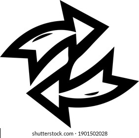Two-way direction icon hand drawn on white paper