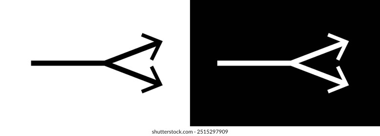 Two-way direction red arrow icon. Abstract three head arrows silhouette. Road direction icon. Vector illustration in eps 10.