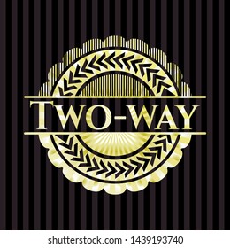 Two-way golden badge or emblem. Vector Illustration. Detailed.