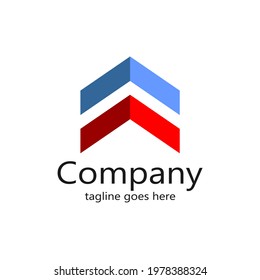 two-way logo image facing up in red and blue