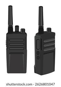Dispositivos de radiocomunicações bidirecionais com antenas de cor preta e vista lateral