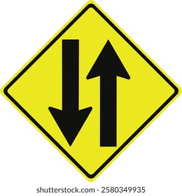 Two-Way Road sign, indicating that traffic moves in both directions on the road ahead, alerting drivers to stay aware of oncoming vehicles.