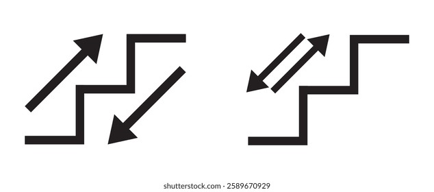 Two-way traffic on the stairs. Stair Up and Stair Down Icon Set. EPS 10. Vector illustrations