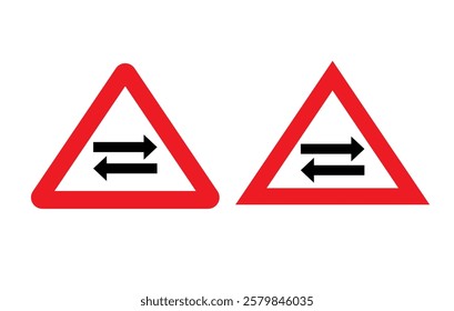 Two-way traffic warning sign graphic.