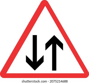 Verkehrswarnzeichen in beide Richtungen. roter Dreieckshintergrund. Verkehrszeichen und -zeichen.
