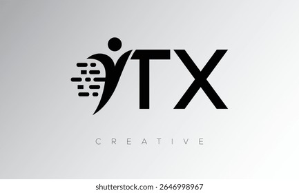TX Creative Digital Monogram Logo – Futuristic Letter mark Design Featuring Human Shape, Pixel Motion and Minimal Tech Style for Innovative Branding Identity