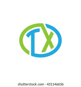 TX initial letters looping linked ellipse logo blue green