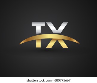 TX initial logo company name colored gold and silver swoosh design. vector logo for business and company identity.
