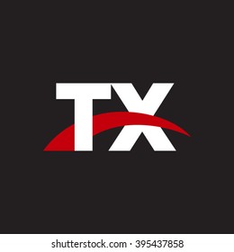 TX initial overlapping swoosh letter logo white red black background