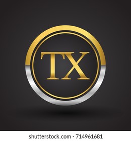 TX Letter logo in a circle, gold and silver colored. Vector design template elements for your business or company identity.
