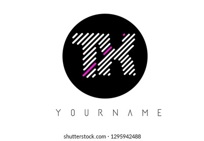 TX Letter Logo Design with White Lines and Black Circle Vector Illustration
