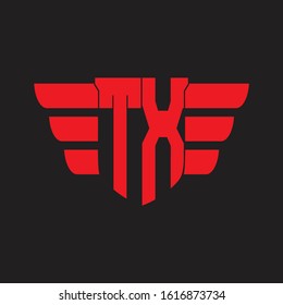 TX Logo monogram with emblem and wings element design template on red colors
