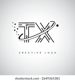 Logotipo do Monograma da Órbita TX - Marca de Letra Mínima Futurista com Linha de Arte Circular, Pontos Inspirados na Tecnologia e Conceito de Movimento Espacial para Identidade de Marca Moderna