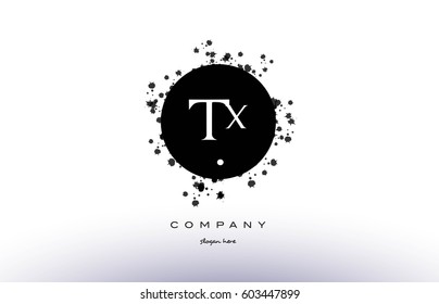 tx t x  black white circle grunge splash vintage retro alphabet company logo design vector icon template