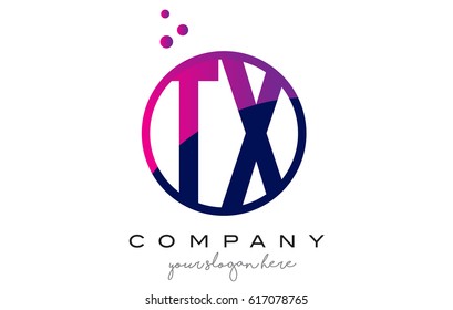 TX T X Circle Letter Logo Design with Purple Magenta Dots Bubbles Vector Illustration