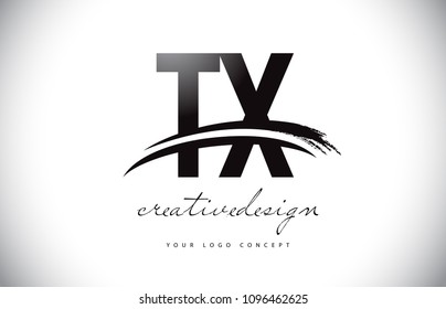 TX T X Letter Logo Design with Swoosh and Black Brush Stroke. Modern Creative Brush Stroke Letters Vector Logo