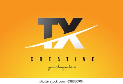 TX T X Letter Modern Logo Design with Swoosh Cutting the Middle Letters and Yellow Background.