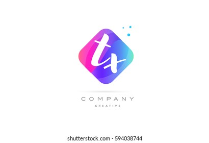 tx t x  pink blue rhombus abstract 3d alphabet company letter text logo hand writting written design vector icon template 