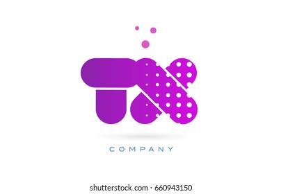 tx t x pink dots dotted letter logo alphabet creative company vector icon design template