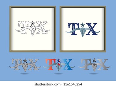 TX Texas longhorn with star logo design concept, Vector EPS 10.