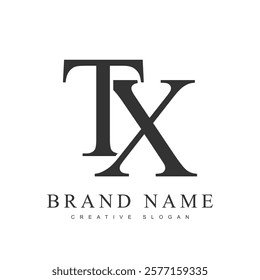 TX trendy logotype template. Initial letter t and x classic font style. Creative logo for company name or identity. Vector illustration.