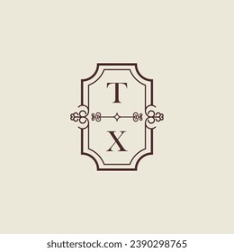 TX Vintage Hochzeitslogo in hochwertigem professionellem Design, das gut in allen Printmedien drucken kann