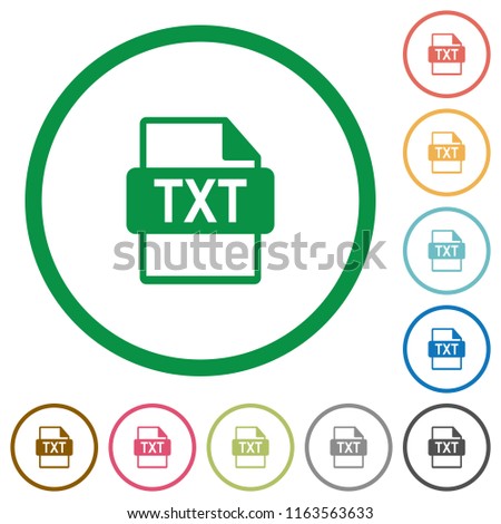 TXT file format flat color icons in round outlines on white background
