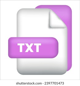 TXT file format icon. TXT file format 3d render icon with transparent background. TXT file format document color icon vector