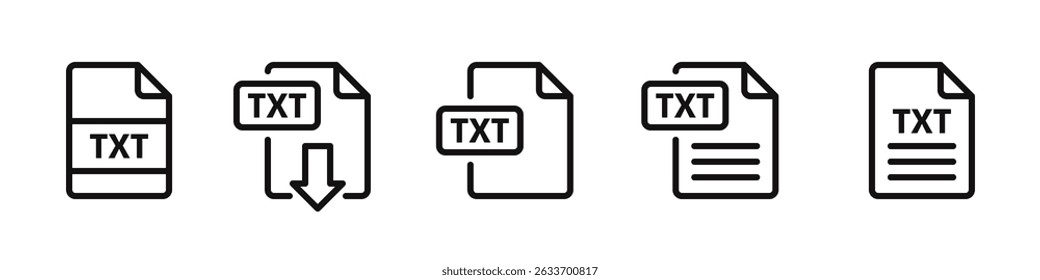 TXT file format icons set. TXT file download symbols collection. Vector illustration.