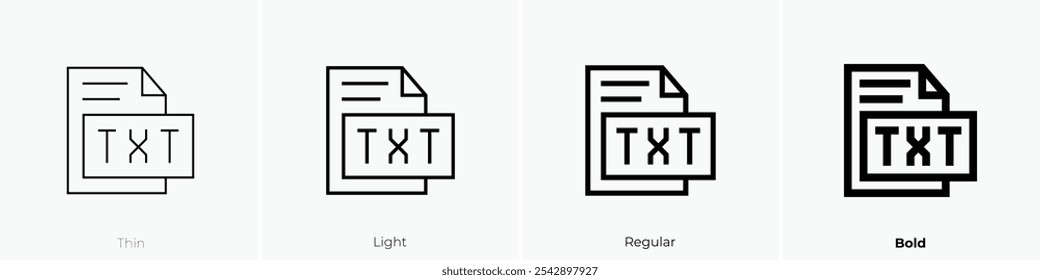 txt format icon. Thin, Light Regular And Bold style design isolated on white background