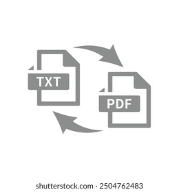 TXT to PDF conversion vector icon. Text file format convert symbol.