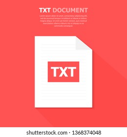 The TXT white file is located on a red background. A document for general use. Computer file. Above, white text is written.